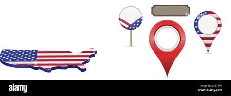 American Map Markers Set American Flag Colors Teardrop Map Pointers