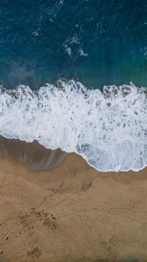 Download Wallpaper 1080x1920 Sea Beach Aerial View Wave