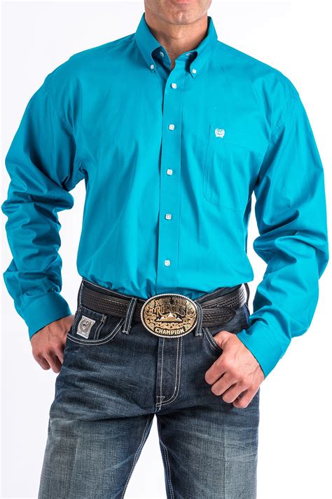 Cinch Jeans Mens Solid Turquoise Button Down Western Shirt