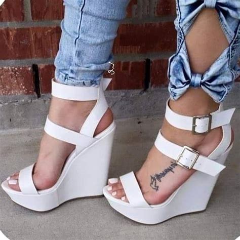 Boldees Fancy White Women Open Toe Wedge Sandals Fashionbuckle Style