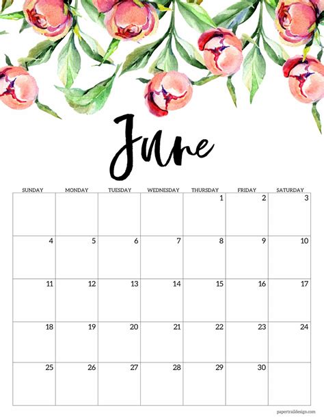 2023 Water Color Floral Calendar June Yesmissy