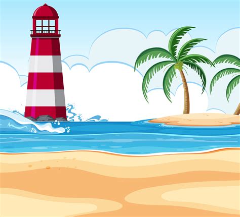 Beach Scene With Lighthouse Download Free Vectors