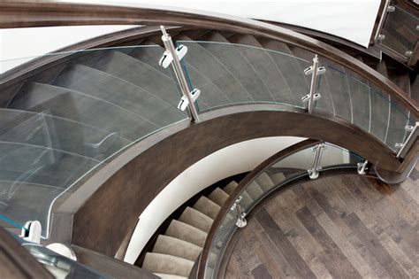 Curved Glass Maple Stair Modern Staircase Edmonton By