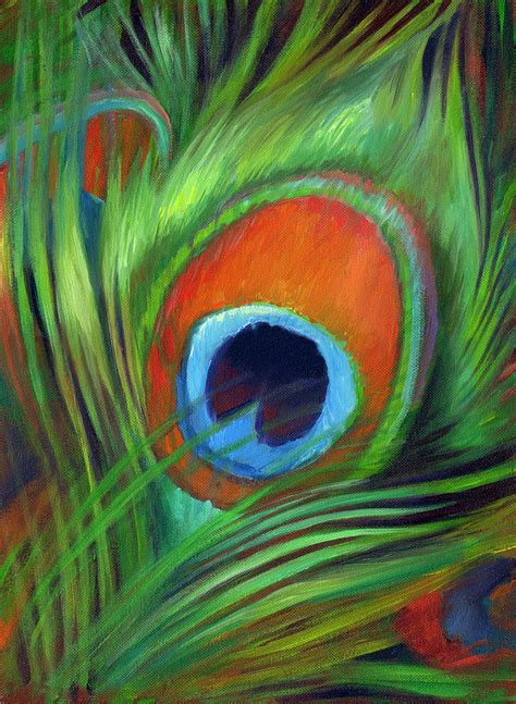 Their feathers reflect the light of the sun so brightly that the bid seems to be the source of the light itself. Peacock Feather Painting by Nancy Tilles