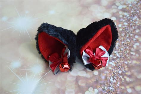Mto Kitten Play Clip On Cat Ears With Ribbon Bows And Bell Etsy