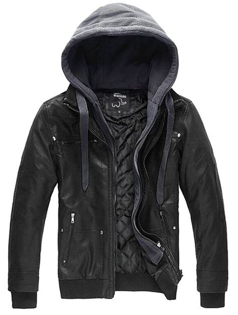 Wantdo Mens Leather Jacket With Removable Hood