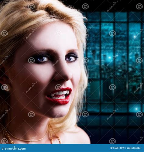 attractive blond haired vampire in a night scene stock image image of blond concept 66961169