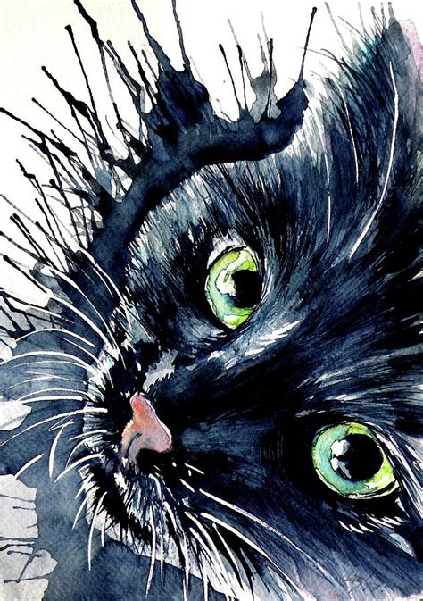 Black Cat Painting By Kovacs Anna Brigitta