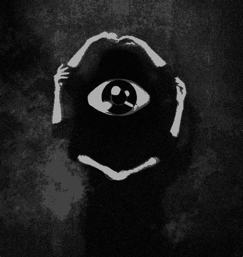 A Black And White Photo With An Eye Drawn On Its Back Side In The Dark