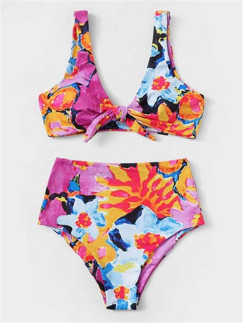 Beautiful Multicolor Cami Top Floral Swimsuit High Waist Bikini