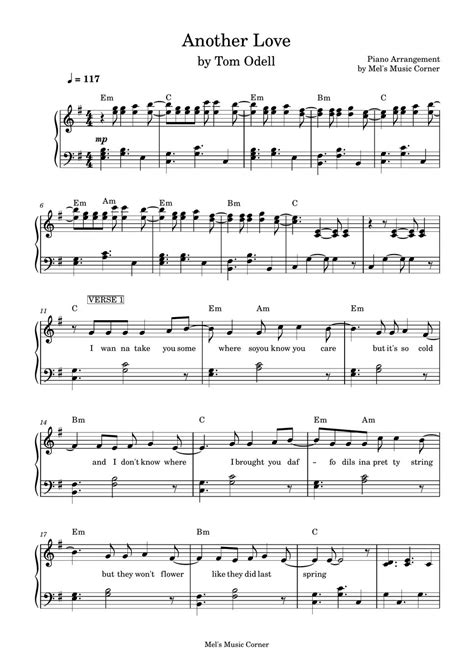 Tom Odell Another Love Piano Sheet Music 曲谱 By Mels Music Corner