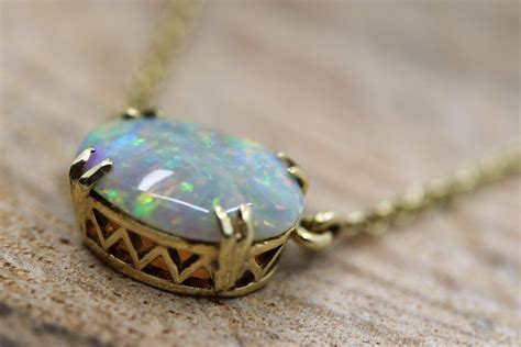 Stunning Ct Gold Opal Pendant And Chain Etsy