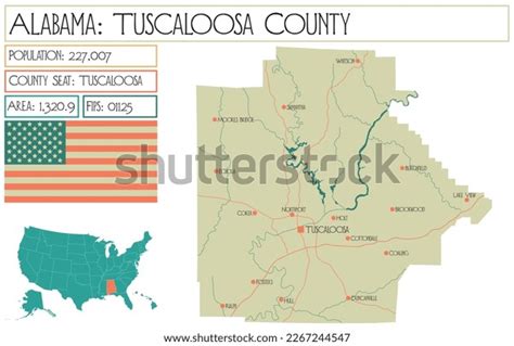 Large Detailed Map Tuscaloosa County Alabama Stock Vector Royalty Free