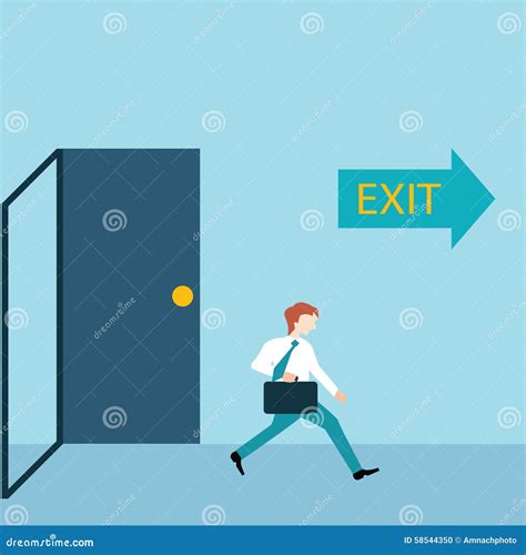 Businessman Running Out Of A Door With Exit Sign Stock Vector