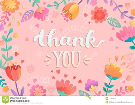 Thank You Handwritten Lettering With Flowers Stock Vector