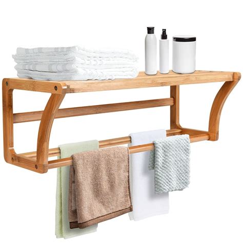 This item offers a 24 in. Bamboo Towel Bar Wall Mounted Storage Towel Rack Bathroom ...