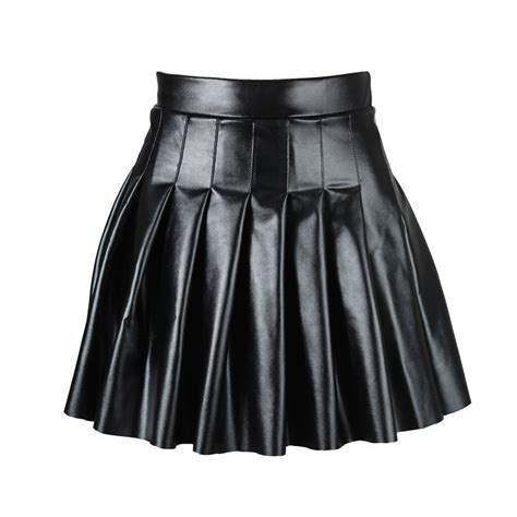 Kcocoo Womens High Waist Pleated Solid Short Skirt Elegant Leather