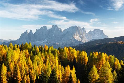Incredible Autumn View At Valfreda Valley In Italian Dolomite Alps