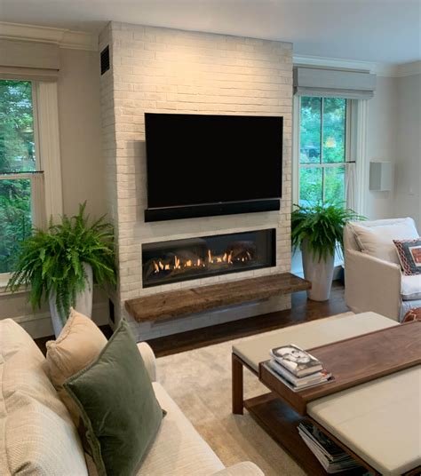 Outdoor Linear Fireplace With Tv Above Shela Magee