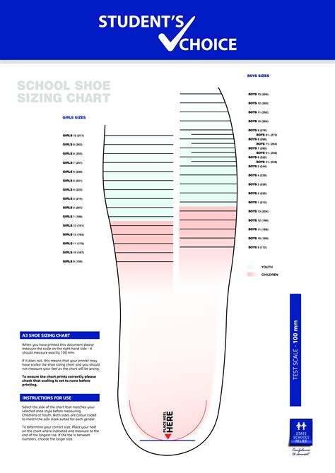 免费 Printable School Shoe Size Chart 样本文件在