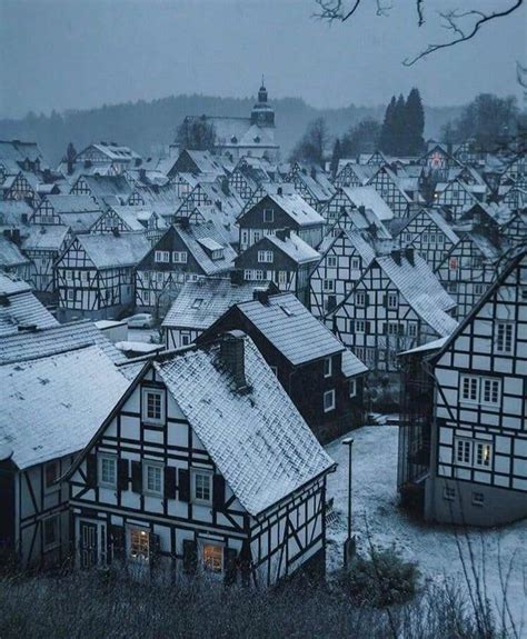 An Image Of A Town In The Snow With Lots Of Houses And Buildings