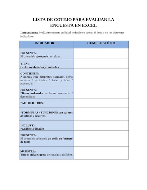 Docx Lista De Cotejo Para Evaluar La Encuesta En Excel Dokumen Tips Hot Sex Picture