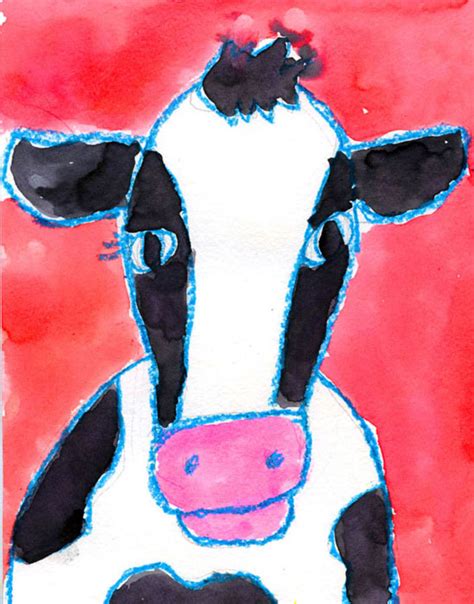 We show you how to draw simply with basic geometric shapes, letters, and numbers. Watercolor Cow Face - Art Projects for Kids