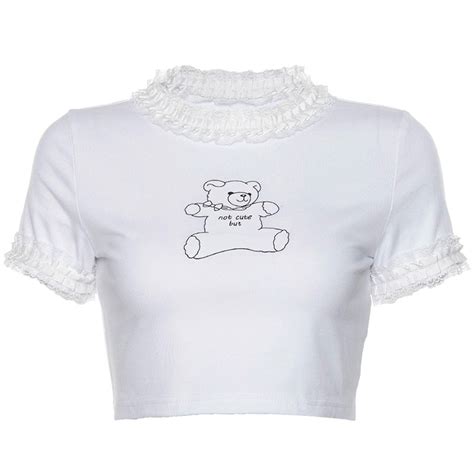 Cute Bear Lace White Crop Top Shrit By22310 Aleeby