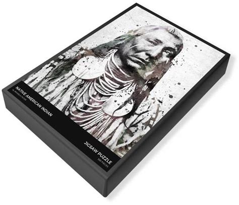 Native American Indian Watercolor Black And White Portrait Jigsaw