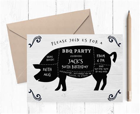 Pig Roast Bbq Birthday Party Invitation Invite Printable Digital