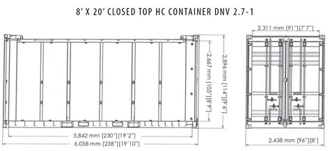 Below are all kinds of shipping container size, container dimensions, 20ft 40ft 40hc container volume and weight cargo. 8′ x 20′ Closed Top HC Container DNV 2.7-1 - Tiger Offshore Rentals