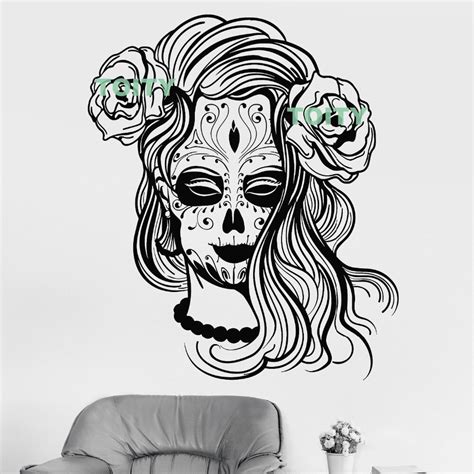 Vinyl Wall Decal Calavera Mexico Mexican Girl Day Of The Dead Sticker Sugar Skull Home Room
