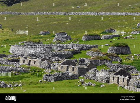 Abandoned Houses And Cleits In Village Bay Hirta St Kilda Outer