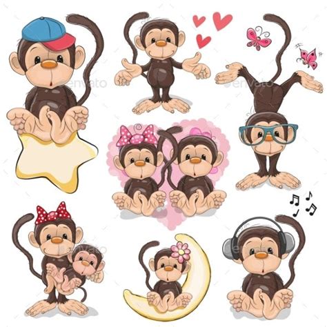 Set Of Cartoon Monkeys Cartoon Monkey Cute Cartoon Monkey Drawing
