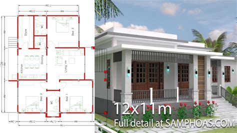 Sketchup 3 Bedrooms Home Plan 10x12m Samphoascom