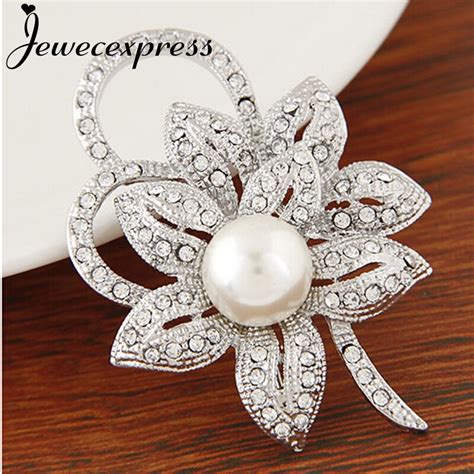 Jewecexpress Fashion Bright Silver Plated And Pearl Brooches In Brooches From Jewelry