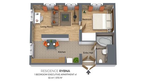 Single floor house plan with car parking and 1 bedroom, living hall, kitchen, drawing room, lobby a small latest house plan One Bedroom Apartment Type 1 | Residence Rybna