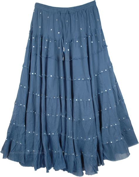 Tiered Long Sequin Dancing Skirt In Cobalt Blue Sequin Skirts Blue