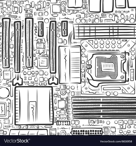 Hand Drawn Motherboard Royalty Free Vector Image