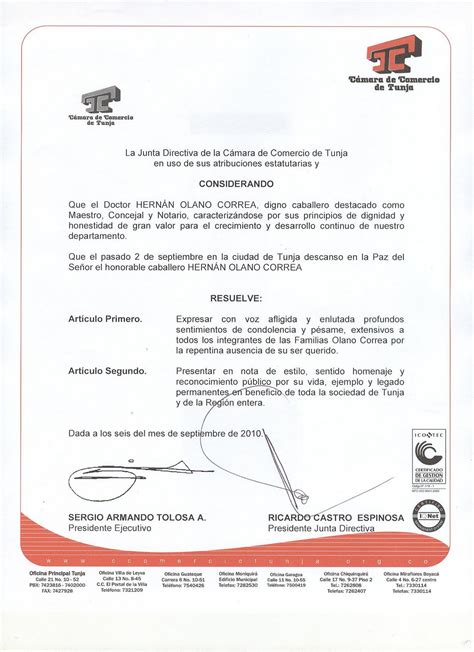 Boletín Olano ResoluciÓn De La CÁmara De Comercio De Tunja