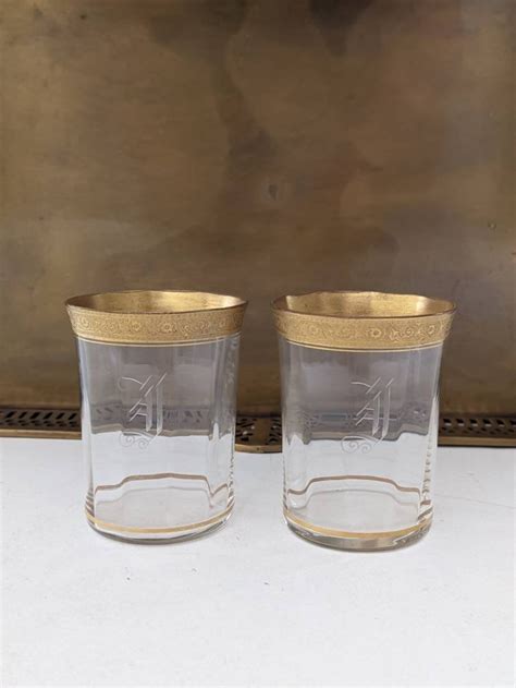 Vintage Embossed Gold Rimmed Glassware With Etched Monogram Etsy