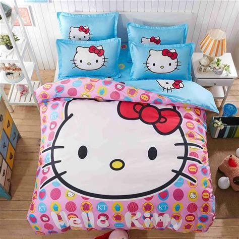 Layenjoy cats duvet cover set twin size, 100% cotton bedding, cartoon cat animal print on white, 1 reversible comforter cover. 4pcs Hello Kitty Cartoon Bedding Set Kids with Duvet Cover ...