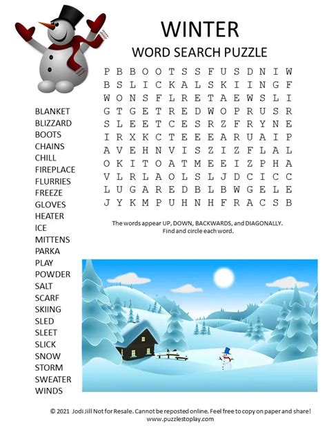 Winter Word Search Puzzle Puzzles To Play