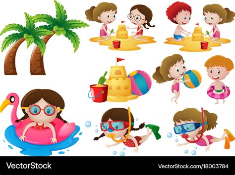 Kids Doing Different Activities On The Beach Vector Image