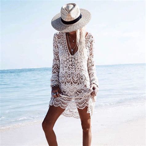 New Sexy Beach Cover Up Crochet White Swimwear Dress Ladies Bathing Suit Cover Up Beach Tunic