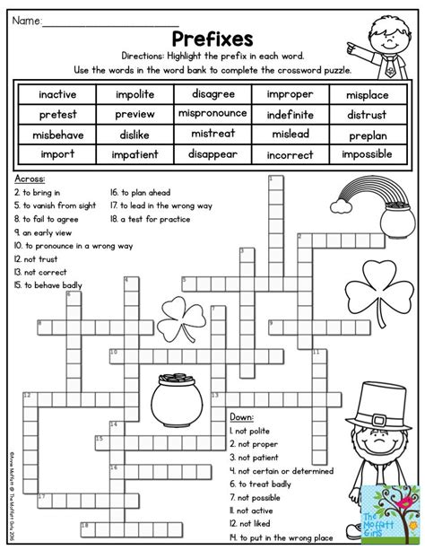 Prefixes Crossword Puzzle Highlight The Prefix In Each Word Use The