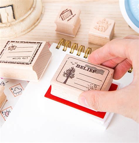 Vintage Wooden Rubber Stamp Set With Ink Pad Diary Planner Etsy