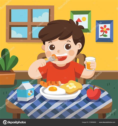 Boy Eating Breakfast Cartoon