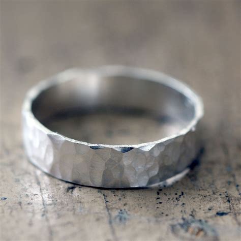 Narrow Hammered Wedding Ring Sterling Silver Praxis Jewelry