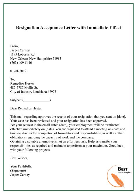Resignation Letter With Immediate Effect Collection Letter Templates